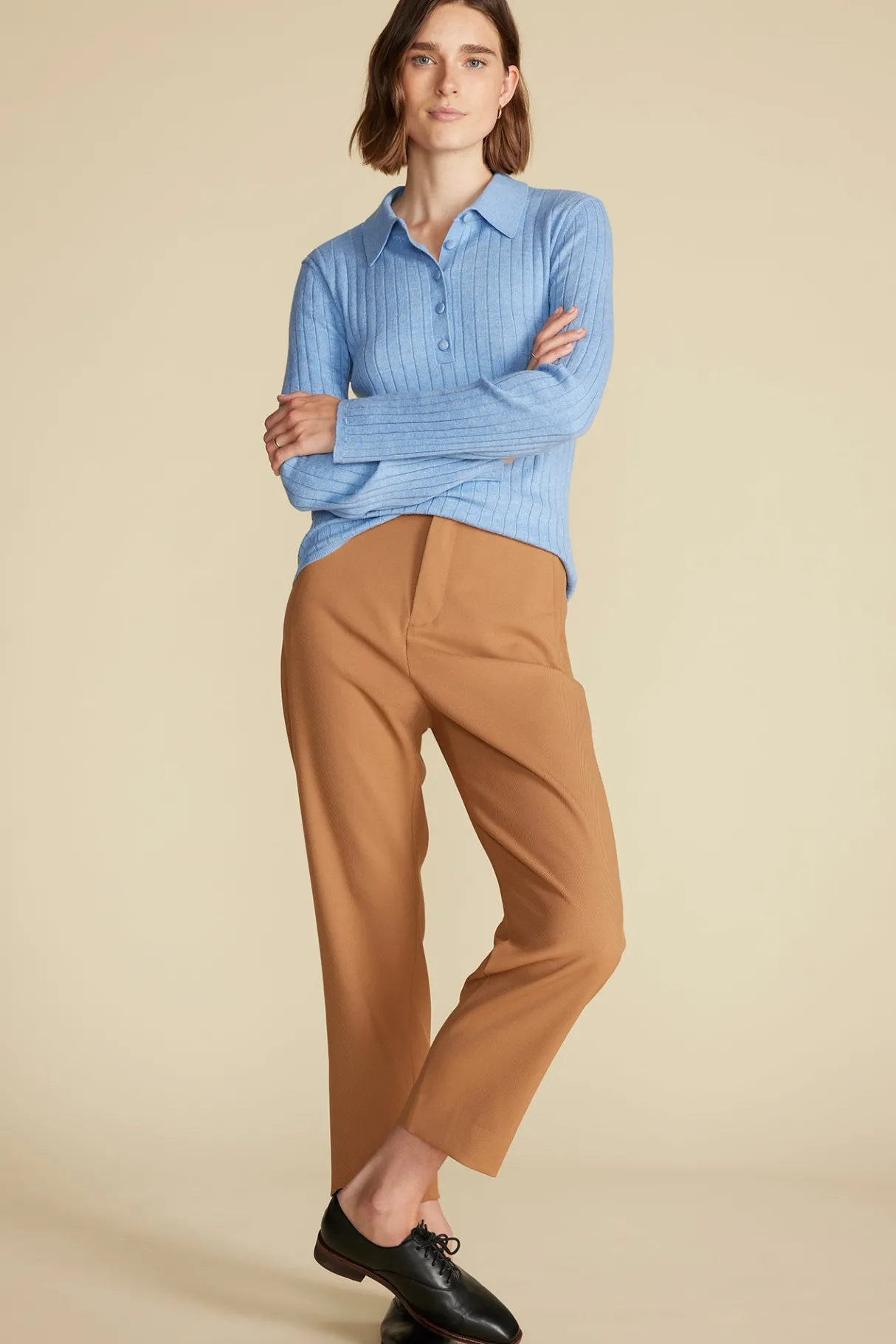 Amour Vert Lorraine Merino Wool Henley Sweater SkyBlue Online