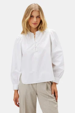 Amour Vert Lucie Organic Cotton Poplin Blouse White Fashion