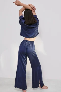 Amour Vert Lunya Washable Silk High Rise Pant Set DeepBlue New