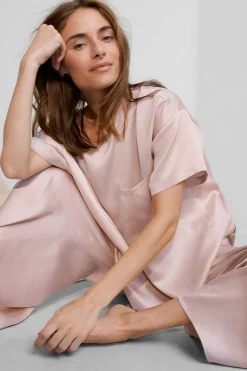 Amour Vert Lunya Washable Silk Tee Pant Set DelicatePink Hot