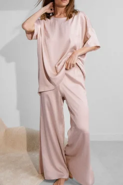 Amour Vert Lunya Washable Silk Tee Pant Set DelicatePink Hot