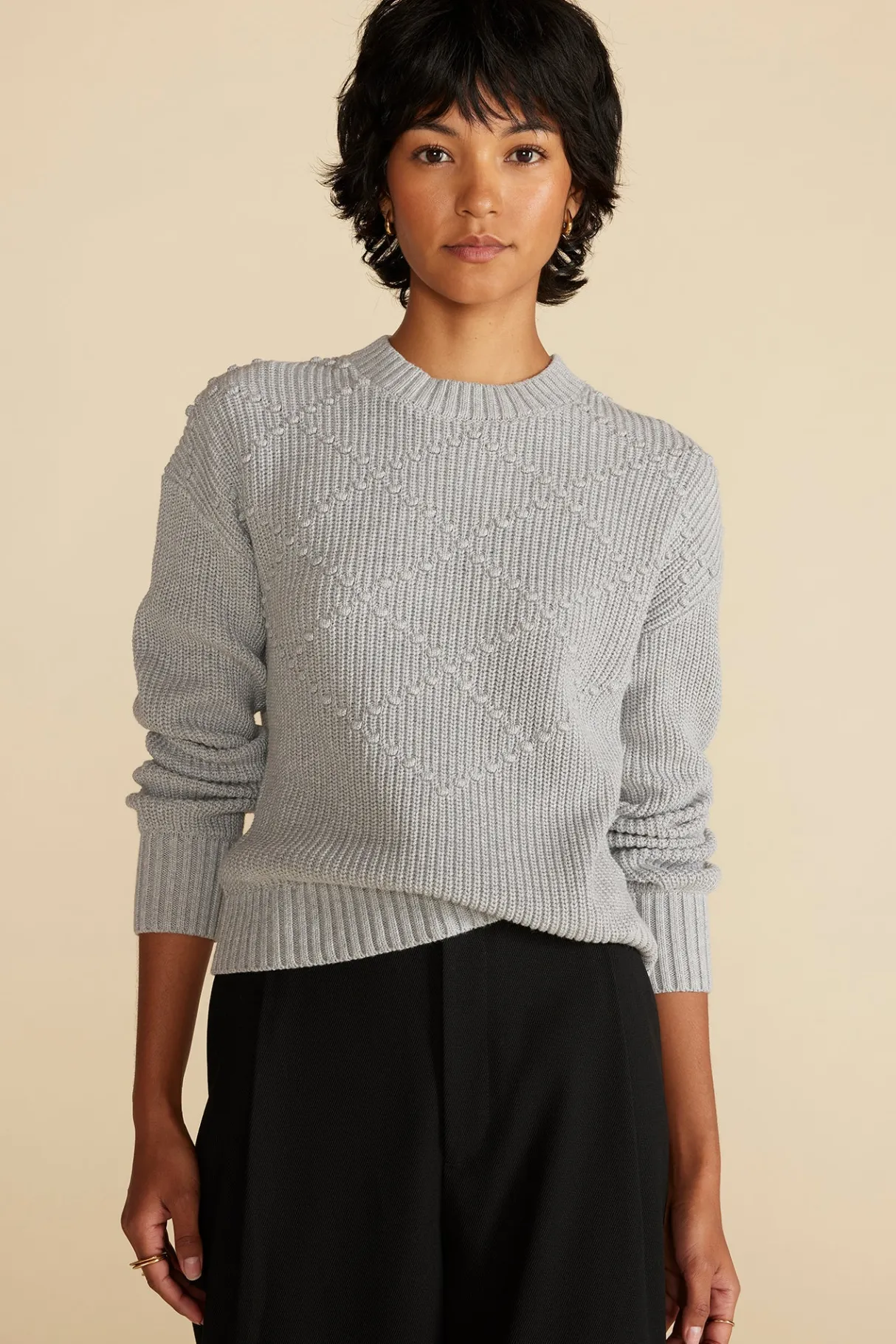 Amour Vert Madella Pom Pom Organic Cotton Sweater HeatherGrey Outlet