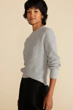 Amour Vert Madella Pom Pom Organic Cotton Sweater HeatherGrey Outlet