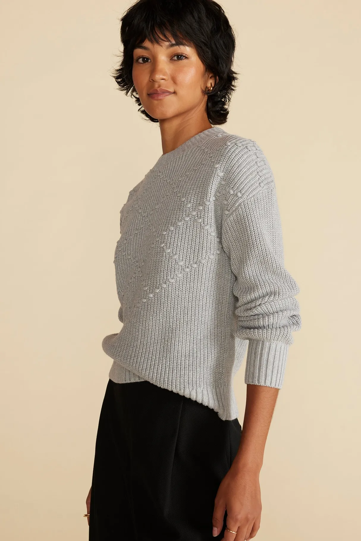 Amour Vert Madella Pom Pom Organic Cotton Sweater HeatherGrey Outlet