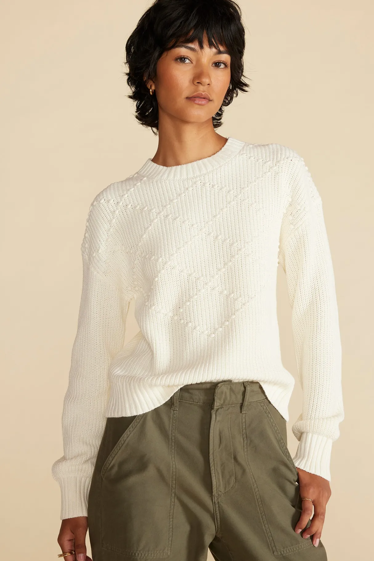 Amour Vert Madella Pom Pom Organic Cotton Sweater Ivory Online