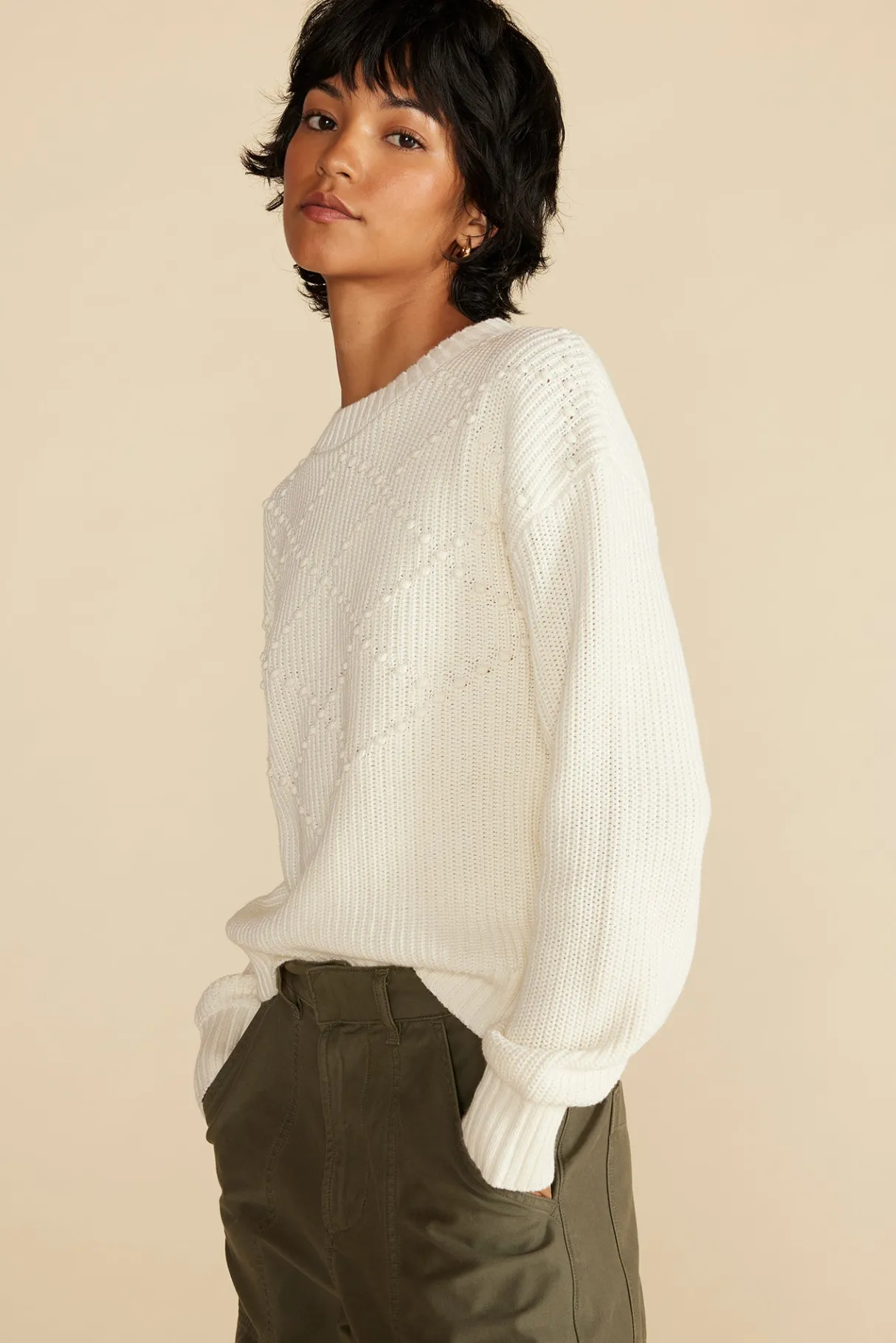 Amour Vert Madella Pom Pom Organic Cotton Sweater Ivory Online