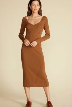 Amour Vert Maelle Square Neck Sweater Dress AlmondBrown Online