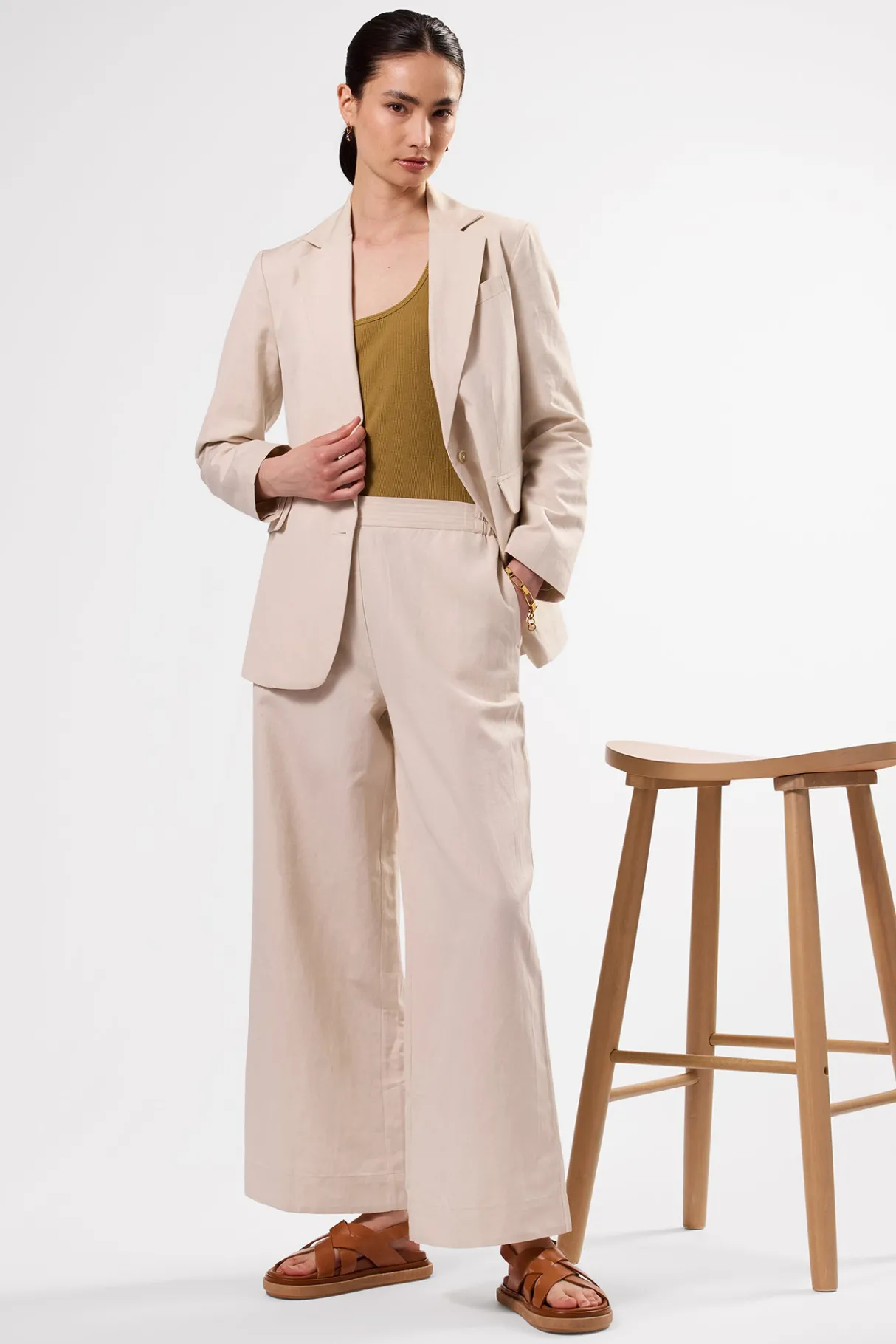 Amour Vert Malia Cotton Linen Pant Natural Outlet