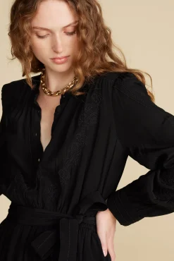 Amour Vert Malta Embroidered Crepe Dress Black Discount