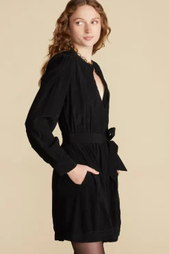 Amour Vert Malta Embroidered Crepe Dress Black Discount