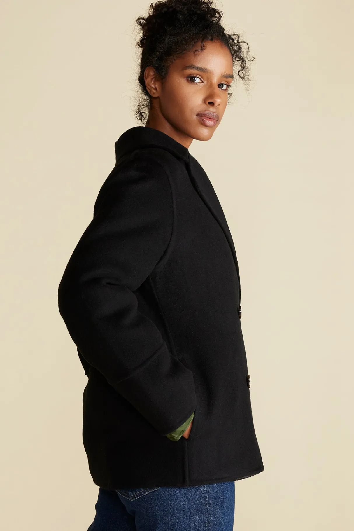 Amour Vert Marcel Wool Pea Coat Black Discount