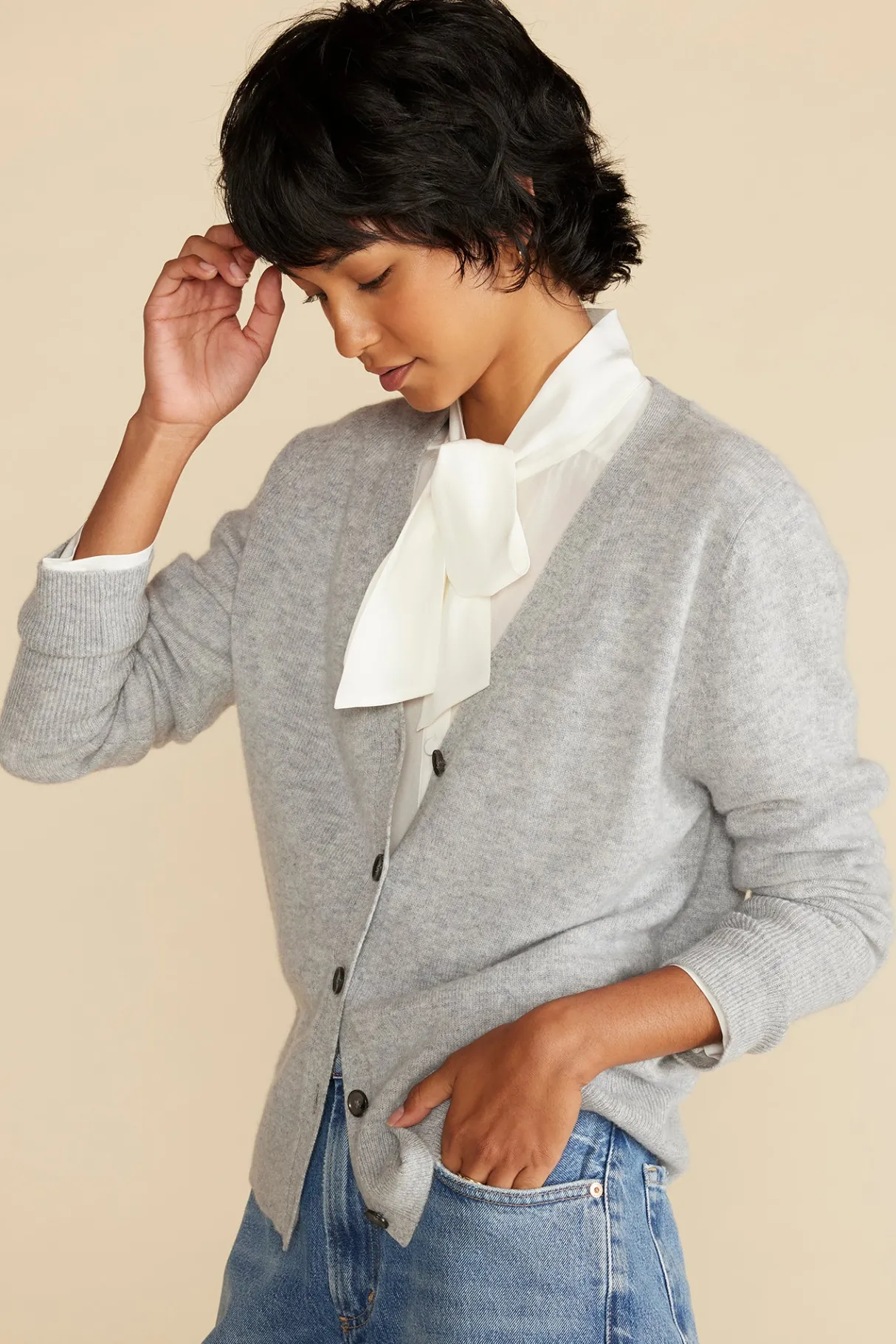 Amour Vert Mason Cashmere Cardigan HeatherGrey Sale
