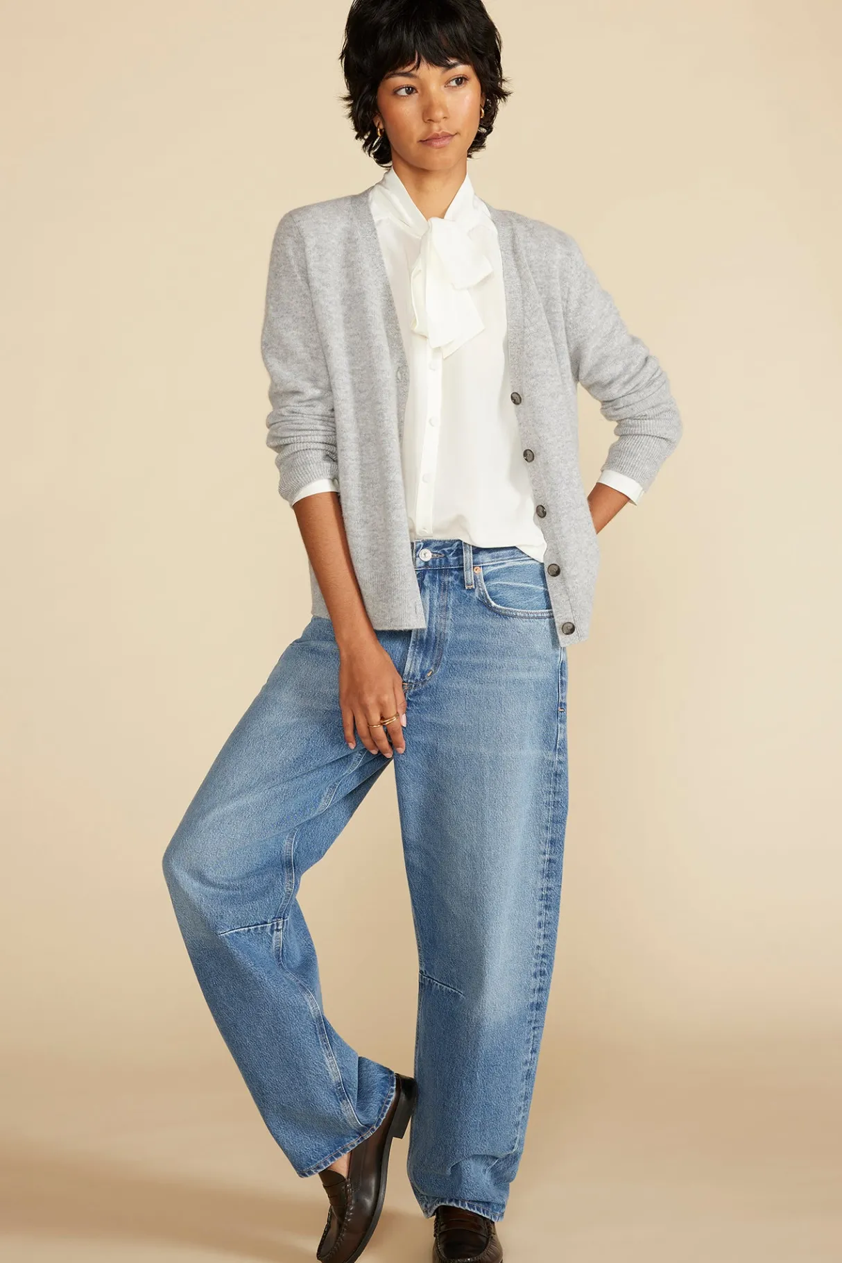 Amour Vert Mason Cashmere Cardigan HeatherGrey Sale