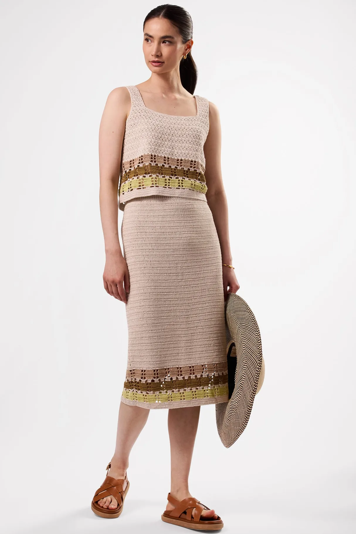 Amour Vert Meli Crochet Skirt EcruMultiStripe Clearance