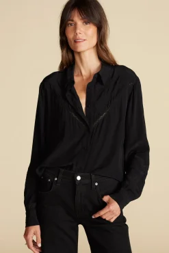 Amour Vert Melisande Embroidered Crepe Blouse Black Best