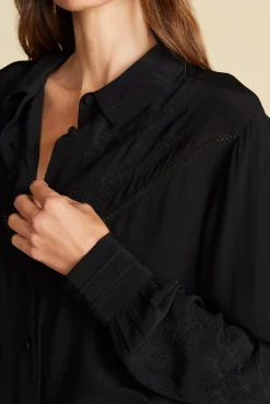 Amour Vert Melisande Embroidered Crepe Blouse Black Best
