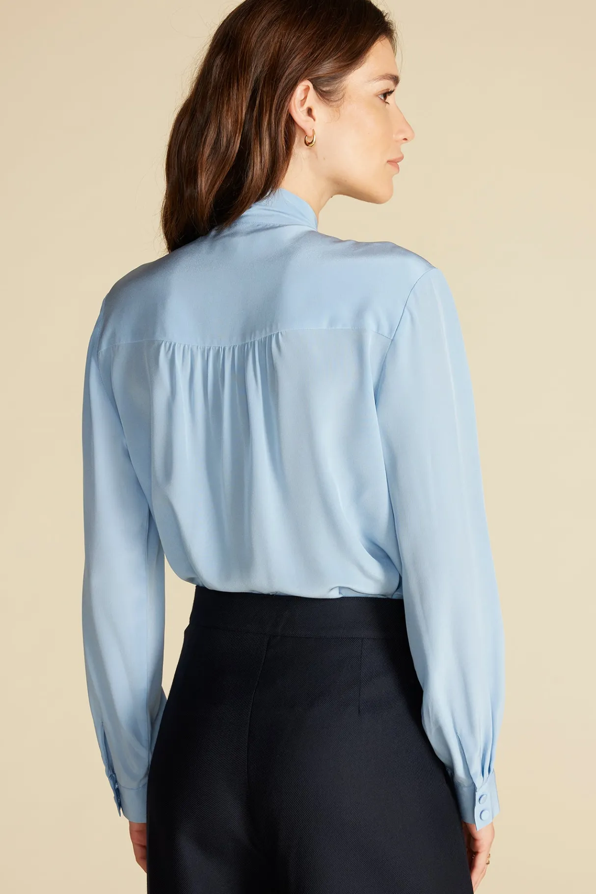 Amour Vert Milla Washable Silk Bow Blouse SkyBlue Discount