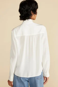 Amour Vert Milla Washable Silk Bow Blouse Ivory Fashion
