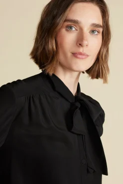 Amour Vert Milla Washable Silk Bow Blouse Black Best