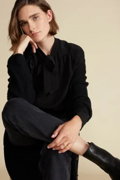 Amour Vert Milla Washable Silk Bow Blouse Black Best