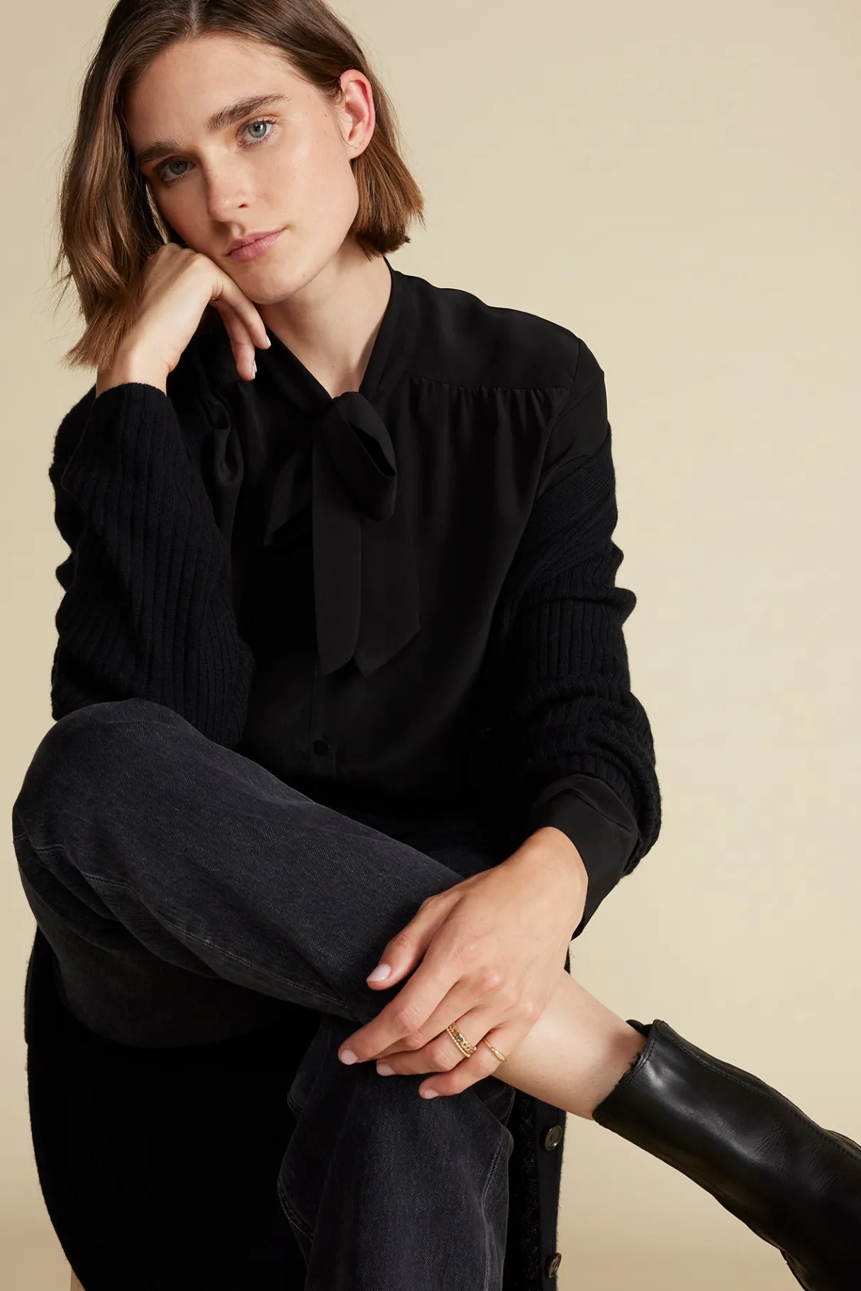 Amour Vert Milla Washable Silk Bow Blouse Black Best