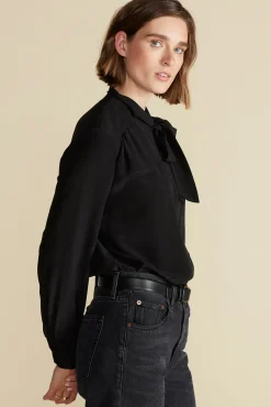 Amour Vert Milla Washable Silk Bow Blouse Black Best