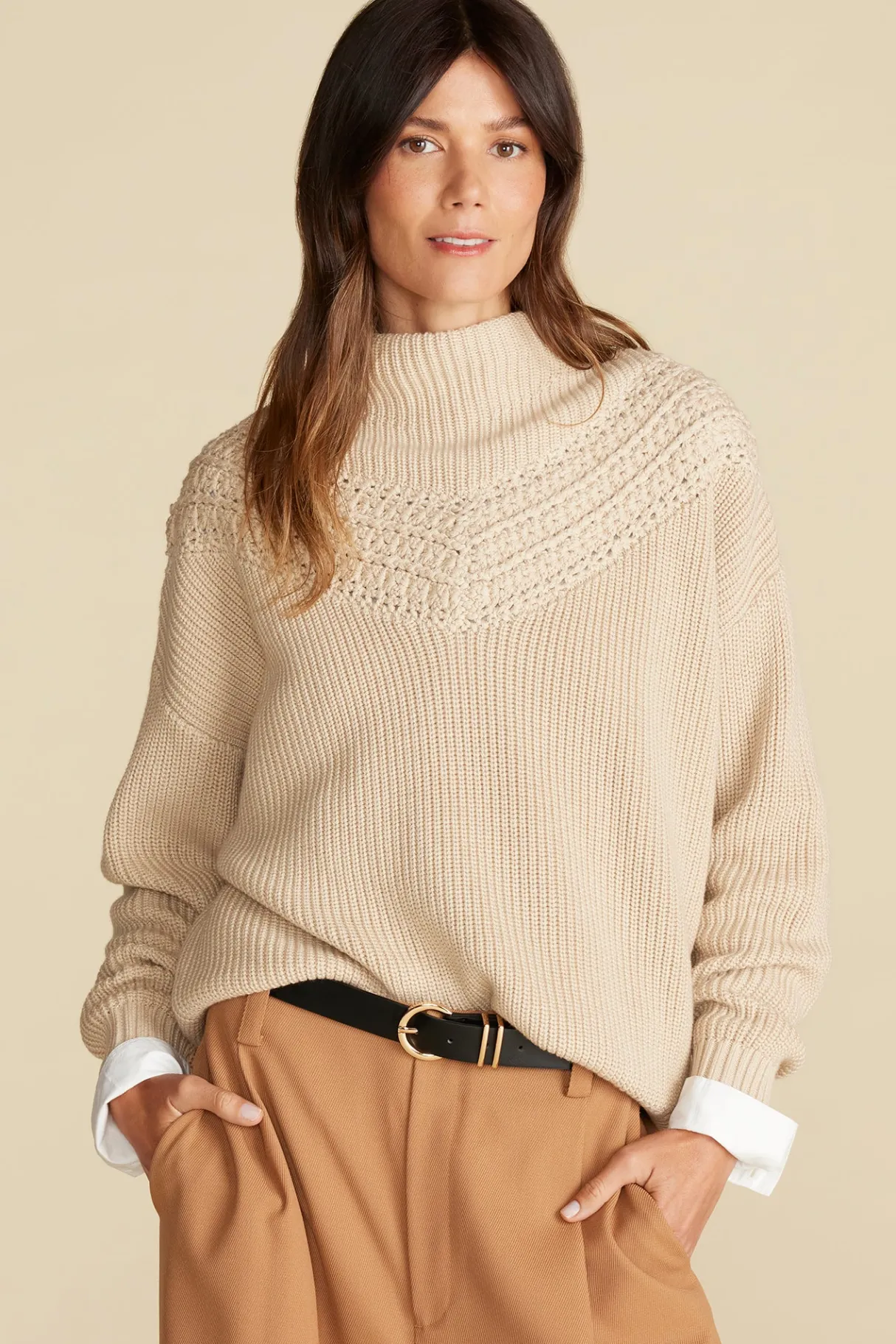 Amour Vert Monet Cotton Merino Sweater DoeBeige New
