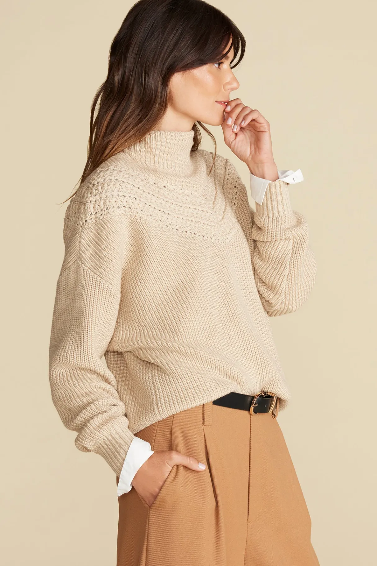 Amour Vert Monet Cotton Merino Sweater DoeBeige New
