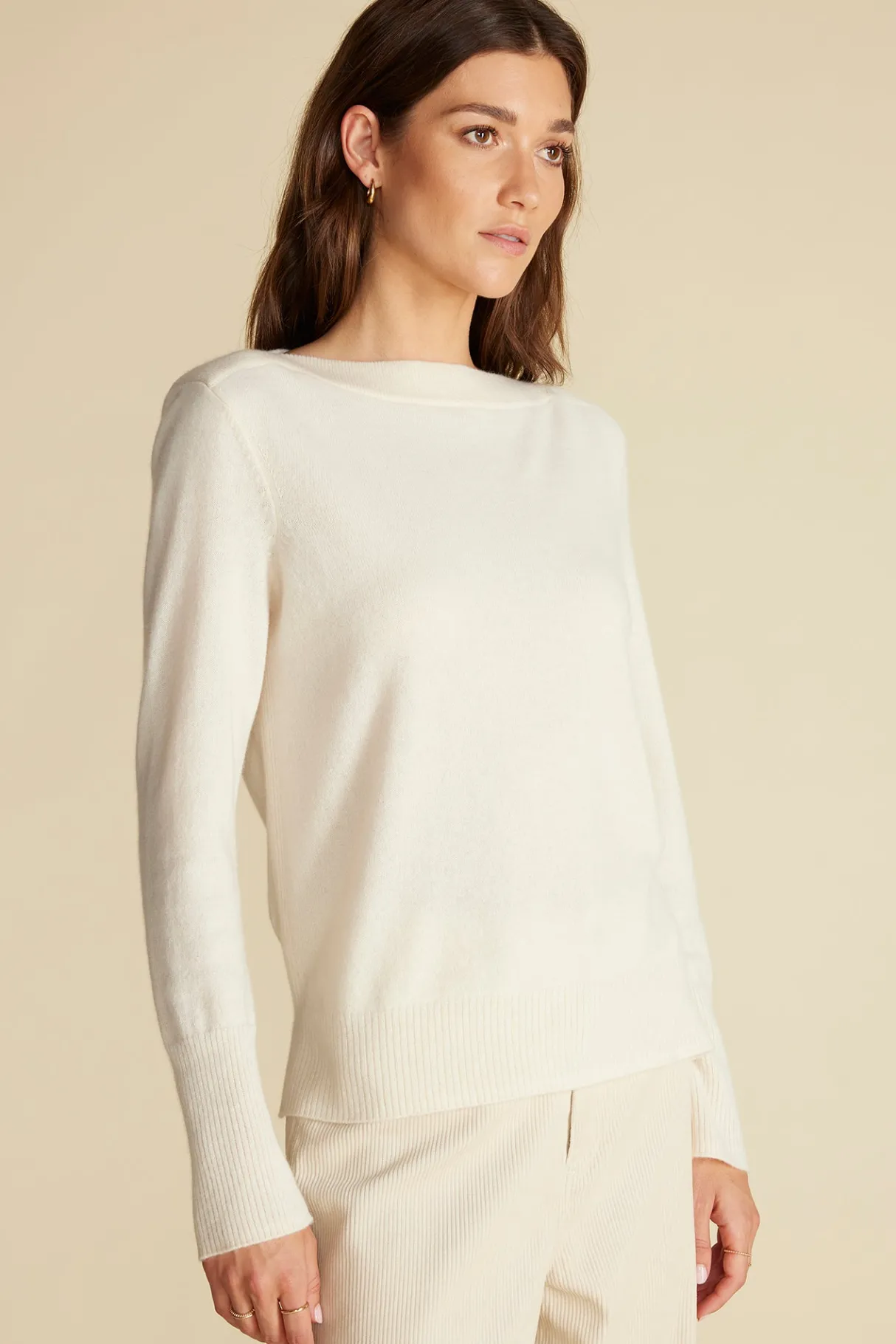 Amour Vert Nadia Cashmere Sweater Ivory Fashion