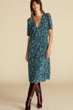 Amour Vert Nicolette Washable Silk Dress ChloeGreenFloralPrint Clearance