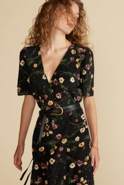 Amour Vert Nicolette Washable Silk Dress BlackMargeuritteWildflowerPrint Discount