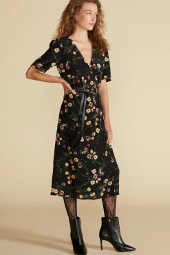 Amour Vert Nicolette Washable Silk Dress BlackMargeuritteWildflowerPrint Discount