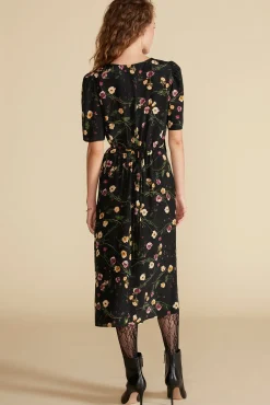 Amour Vert Nicolette Washable Silk Dress BlackMargeuritteWildflowerPrint Discount