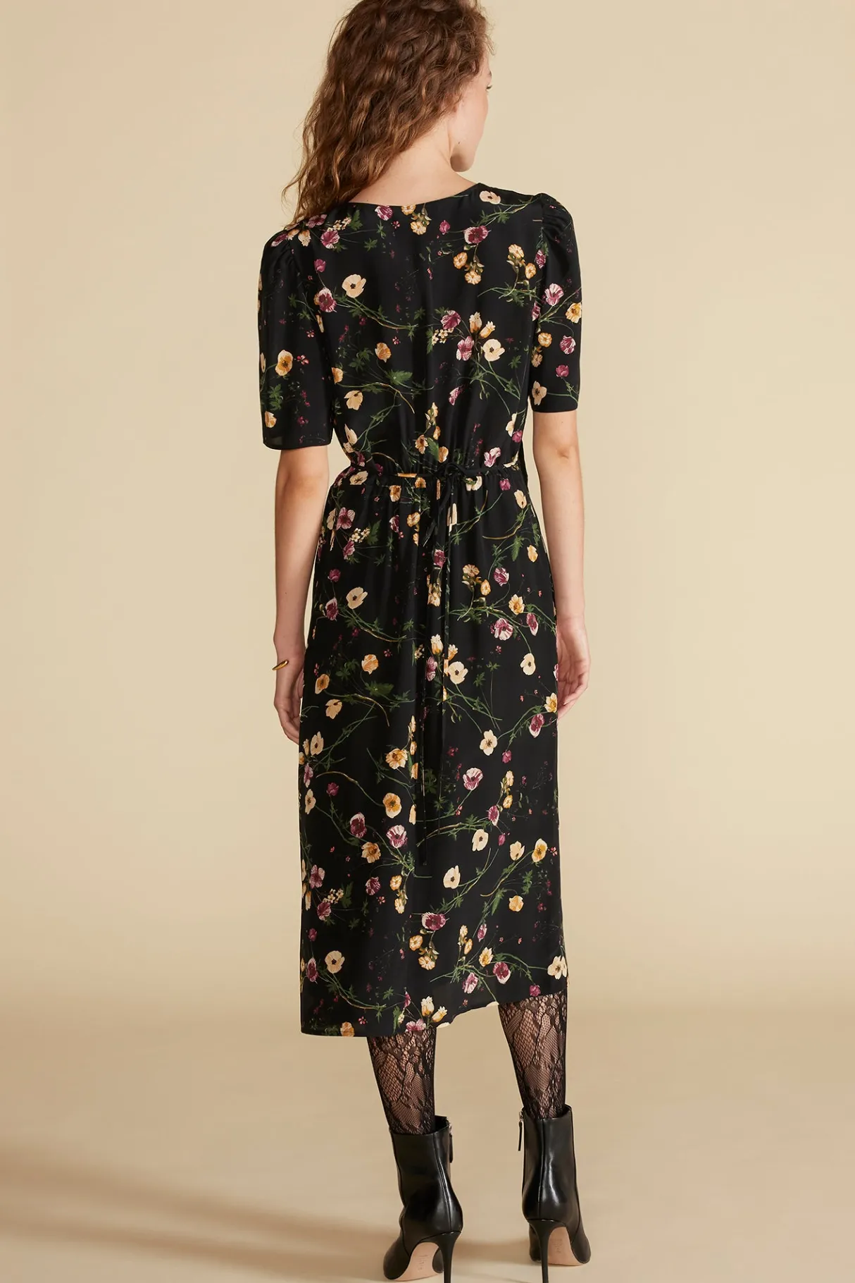 Amour Vert Nicolette Washable Silk Dress BlackMargeuritteWildflowerPrint Discount