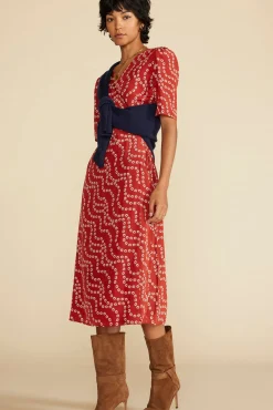 Amour Vert Nicolette Washable Silk Dress RustVannesFloralPrint Outlet