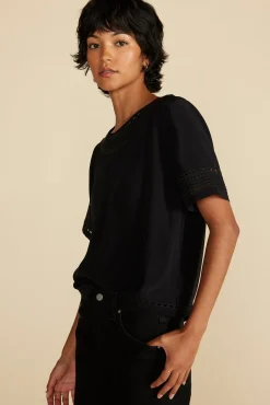 Amour Vert Odilia Embroidered Viscose Top Black Best