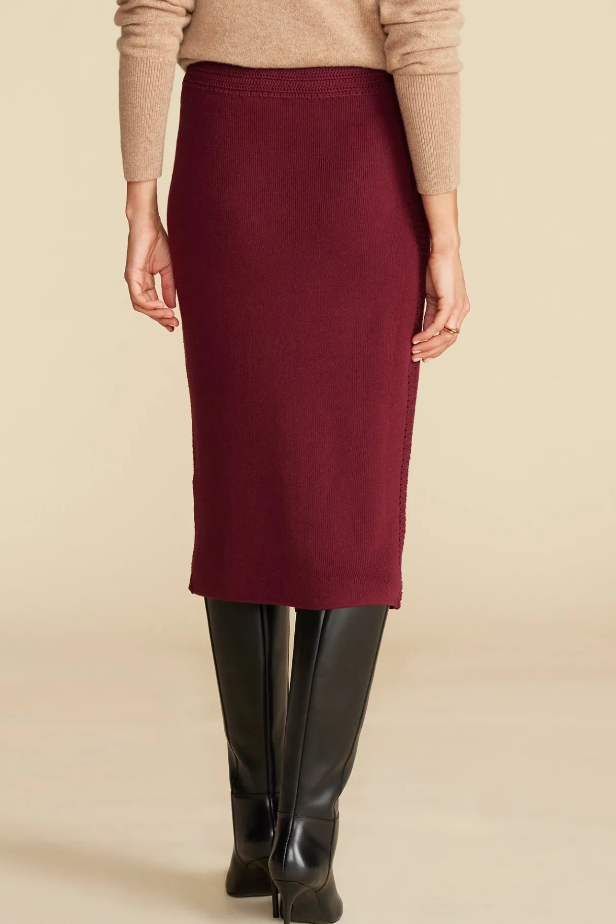Amour Vert Olympe Knit Pencil Skirt Burgundy Fashion