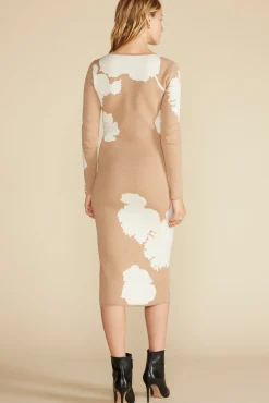 Amour Vert Orane Wool Jacquard Sweater Dress CamelandIvoryAbstractFloral Best