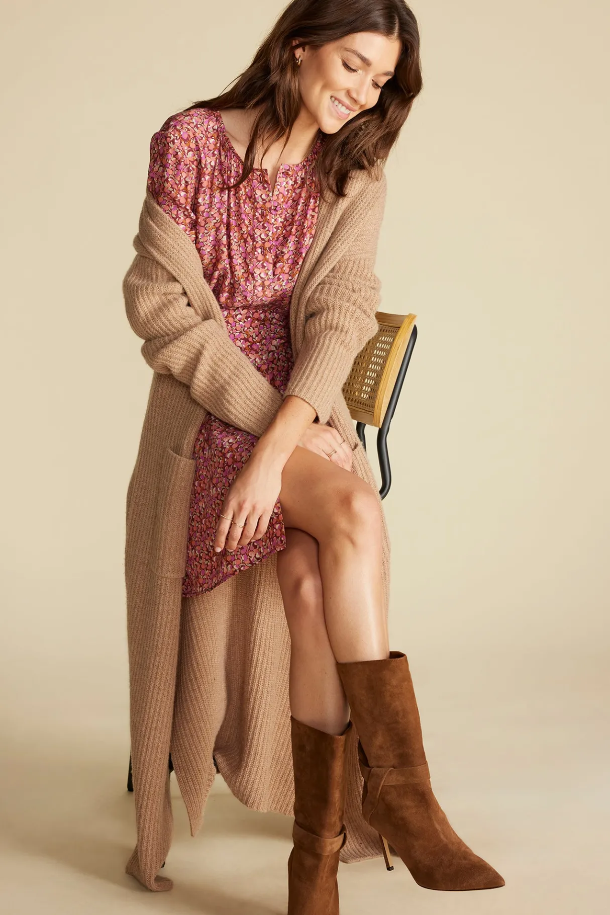 Amour Vert Pauline Wool Cashmere Sweater Coat CafeAuLaitBeige Best