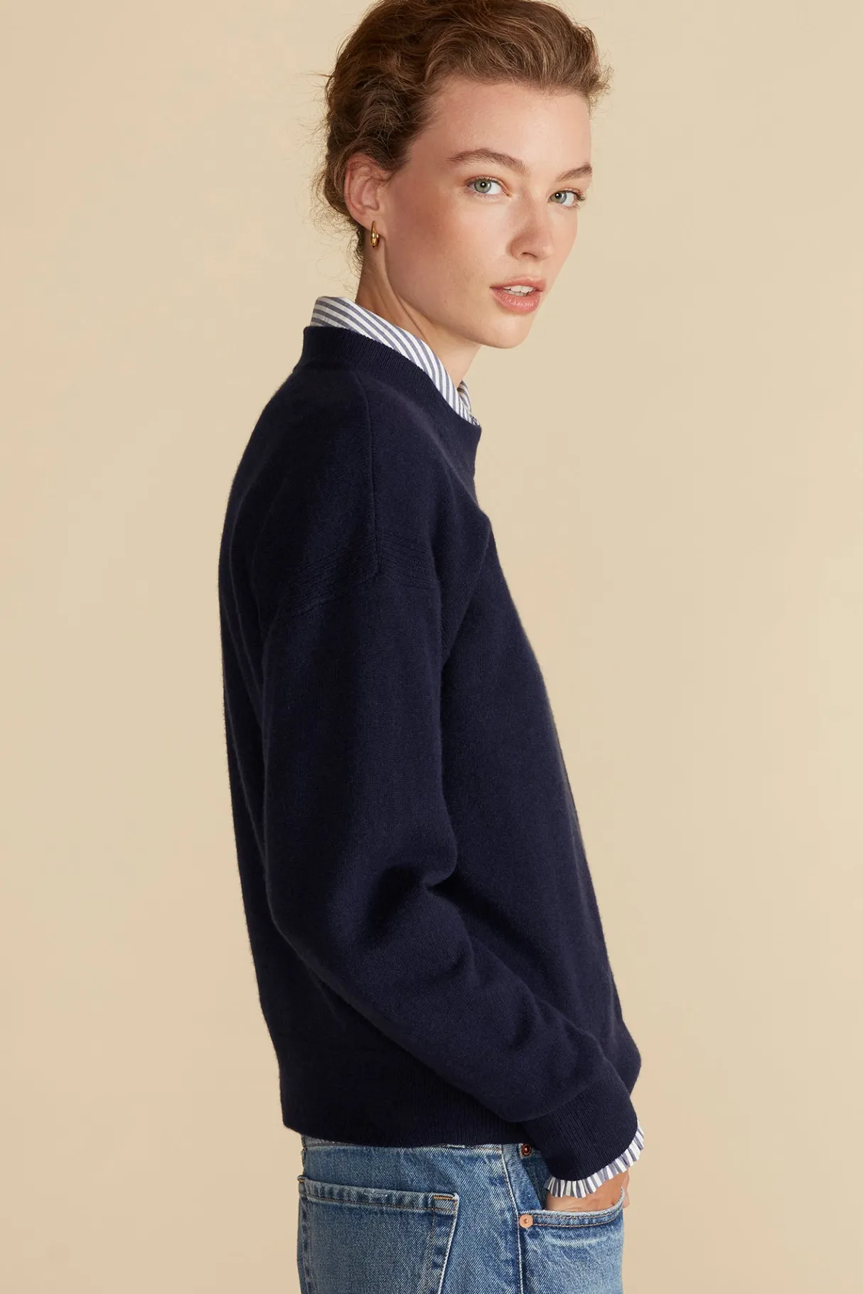 Amour Vert Pearl Cashmere Sweater NavyBlue Fashion