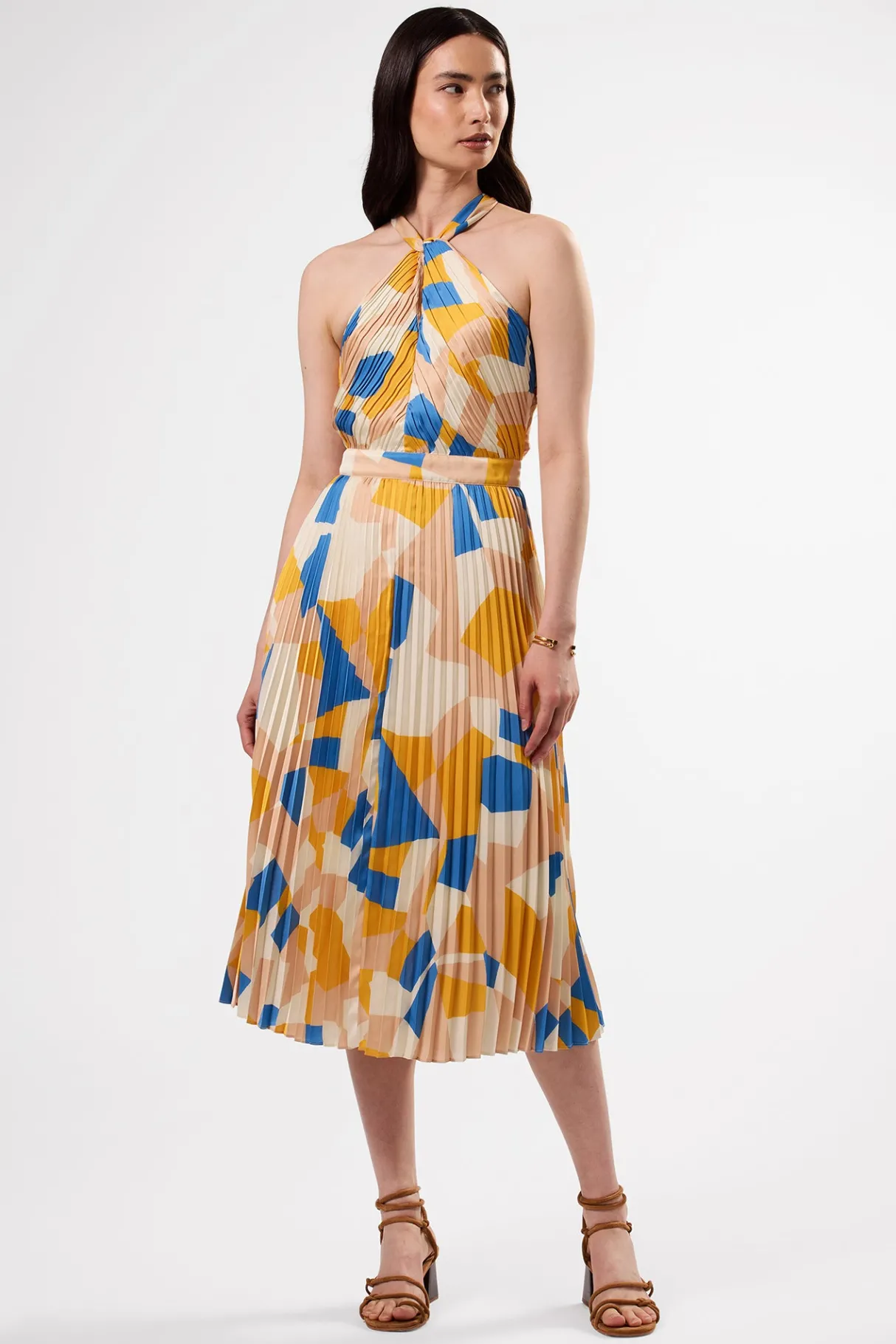 Amour Vert Pleat Recycled Sateen Dress SoniaIndigoBlueMulti New