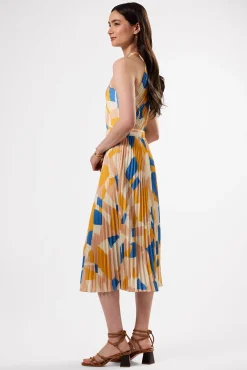 Amour Vert Pleat Recycled Sateen Dress SoniaIndigoBlueMulti New