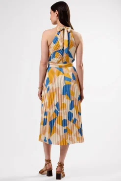 Amour Vert Pleat Recycled Sateen Dress SoniaIndigoBlueMulti New