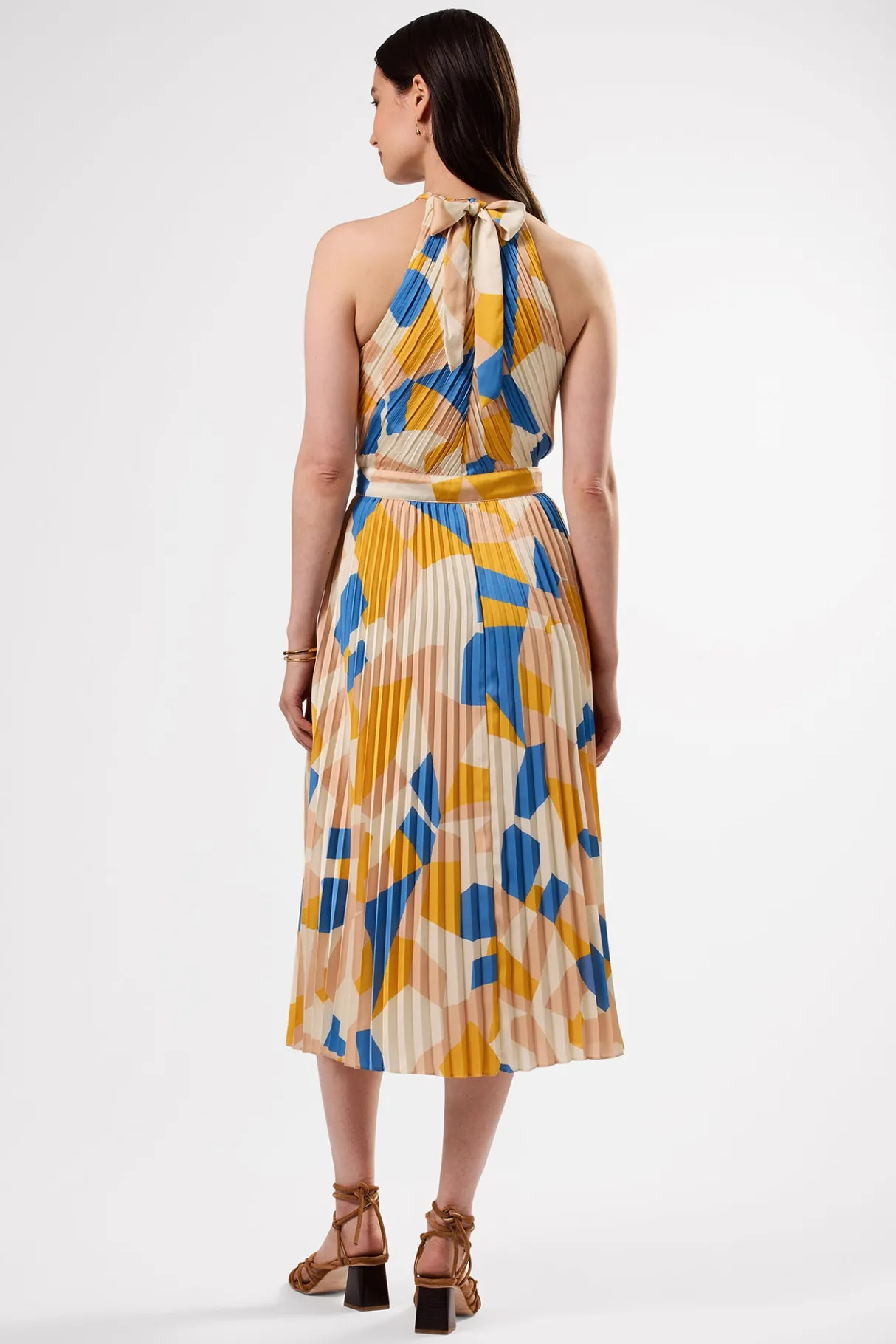 Amour Vert Pleat Recycled Sateen Dress SoniaIndigoBlueMulti New