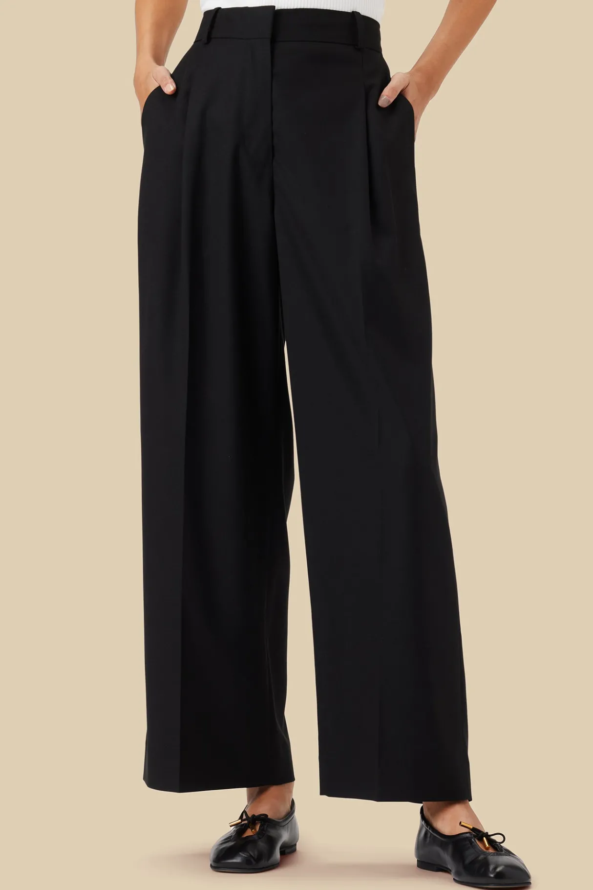 Amour Vert Pleated Wide Leg Trouser Black New