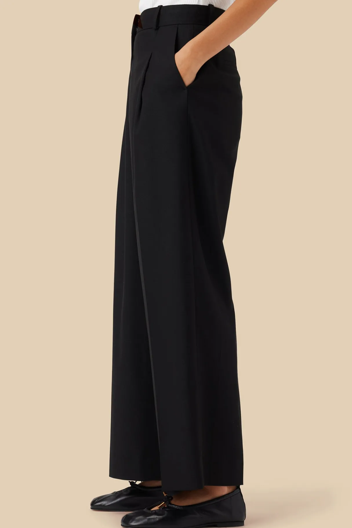 Amour Vert Pleated Wide Leg Trouser Black New