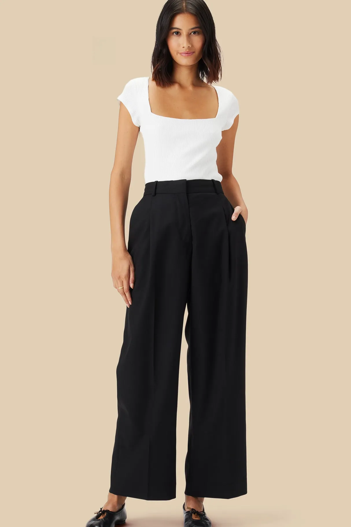 Amour Vert Pleated Wide Leg Trouser Black New
