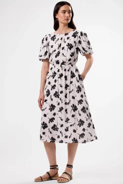 Amour Vert Puff Sleeve Crepe Dress AixWhite New