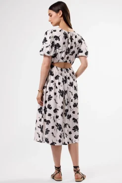 Amour Vert Puff Sleeve Crepe Dress AixWhite New