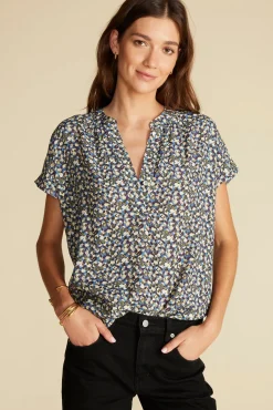 Amour Vert Renata Crepe Blouse RennesSkyBlueFloralPrint Best